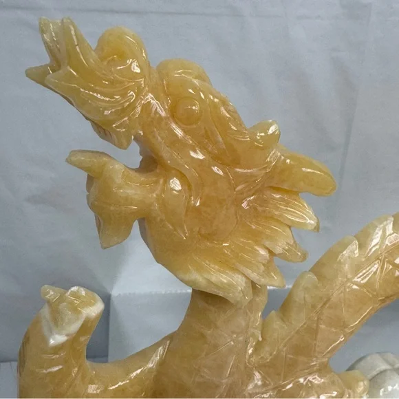 Yellow Jade Carved Stone Serpent Dragon Statue - Picture 13 of 13